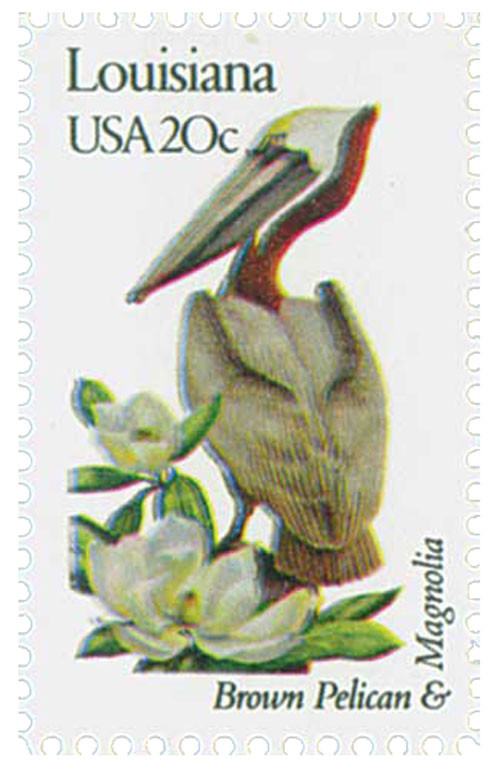 1970 - 1982 20c State Birds & Flowers: Louisiana - Mystic Stamp