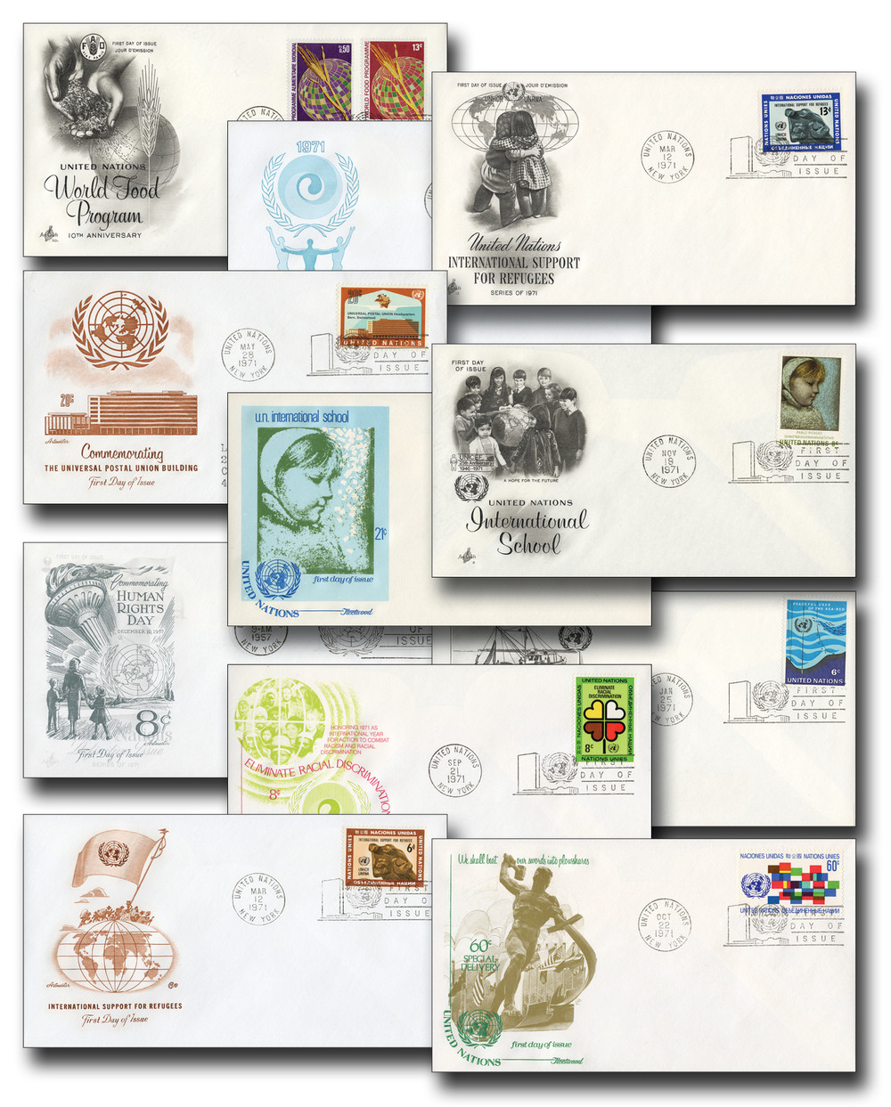 49711 - UN 1971 Year Set, 11 First Day Covers - Mystic Stamp