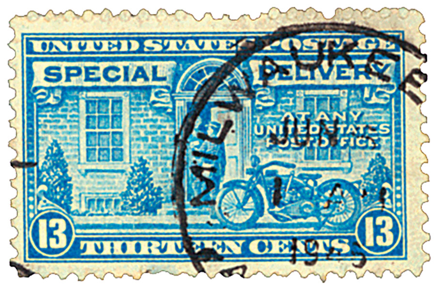 E17 - 1944 13c Special Delivery, Motorcycle Delivery, Blue, Perf
