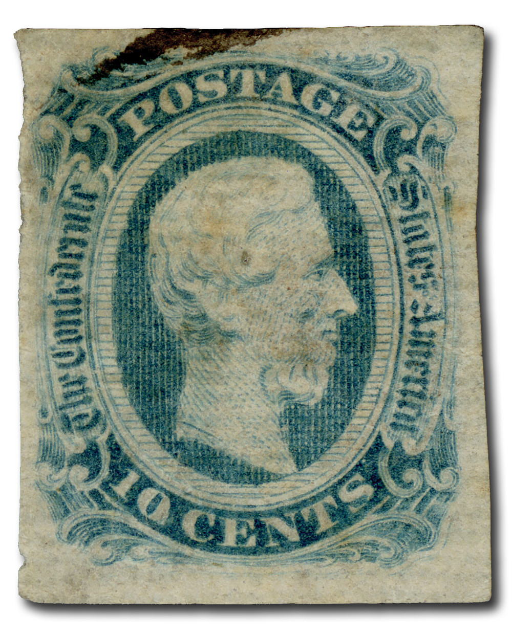 CSA12 - 1863-64 10c Jefferson Davis, Confederate States, Blue, Die