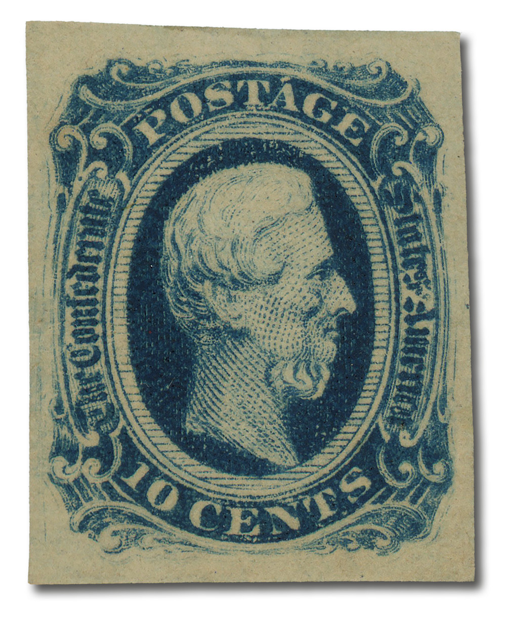 CSA12 - 1863,64 10c Jefferson Davis, Confederate States, Blue, Die