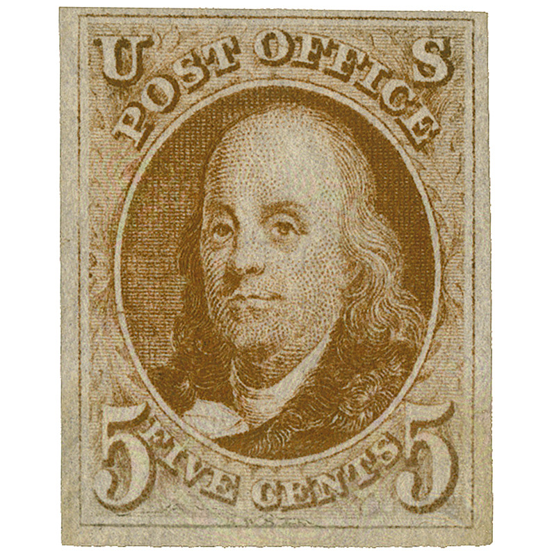 1 - 1847 5c Benjamin Franklin, Red Brown, Thin Bluish Wove Paper