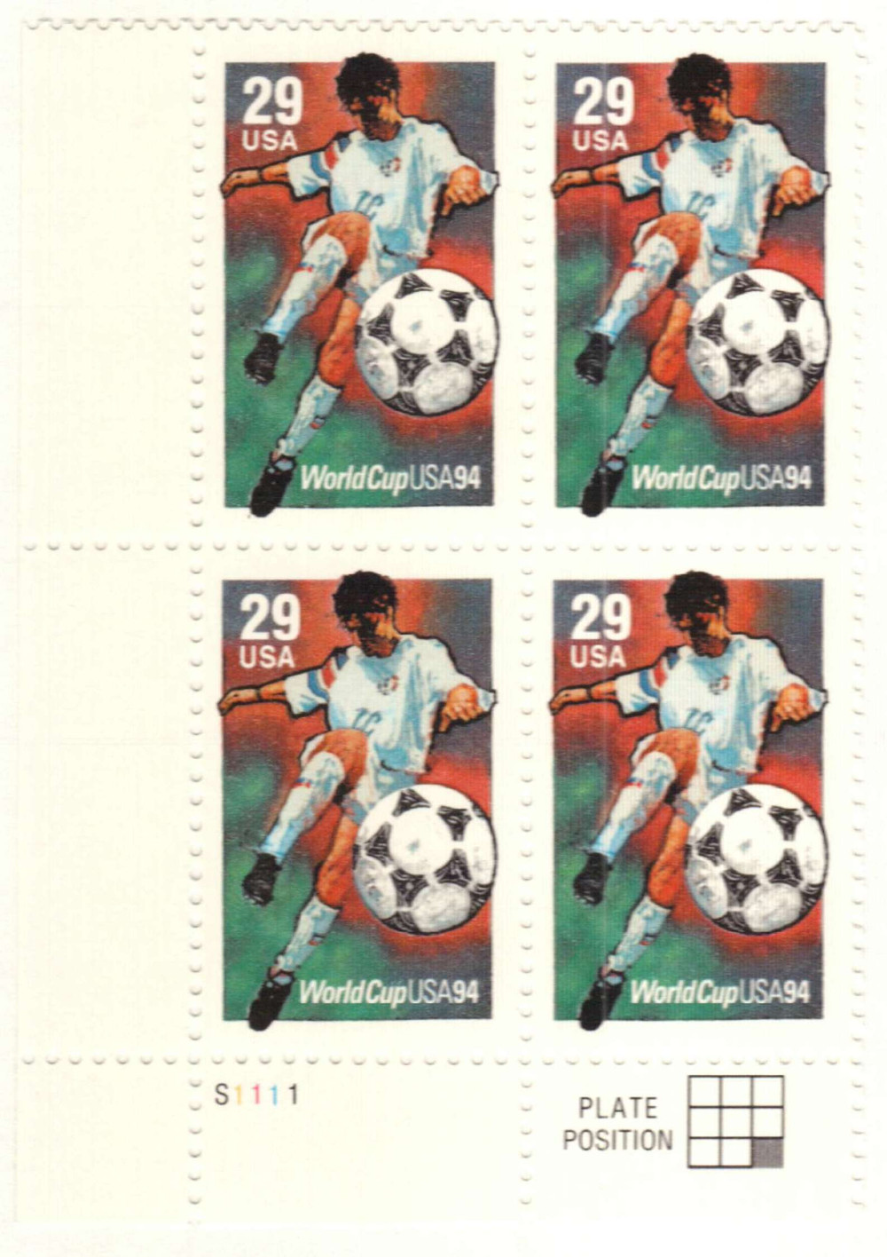 2834 - 1994 29c World Cup Soccer: Kicking the Ball - Mystic Stamp