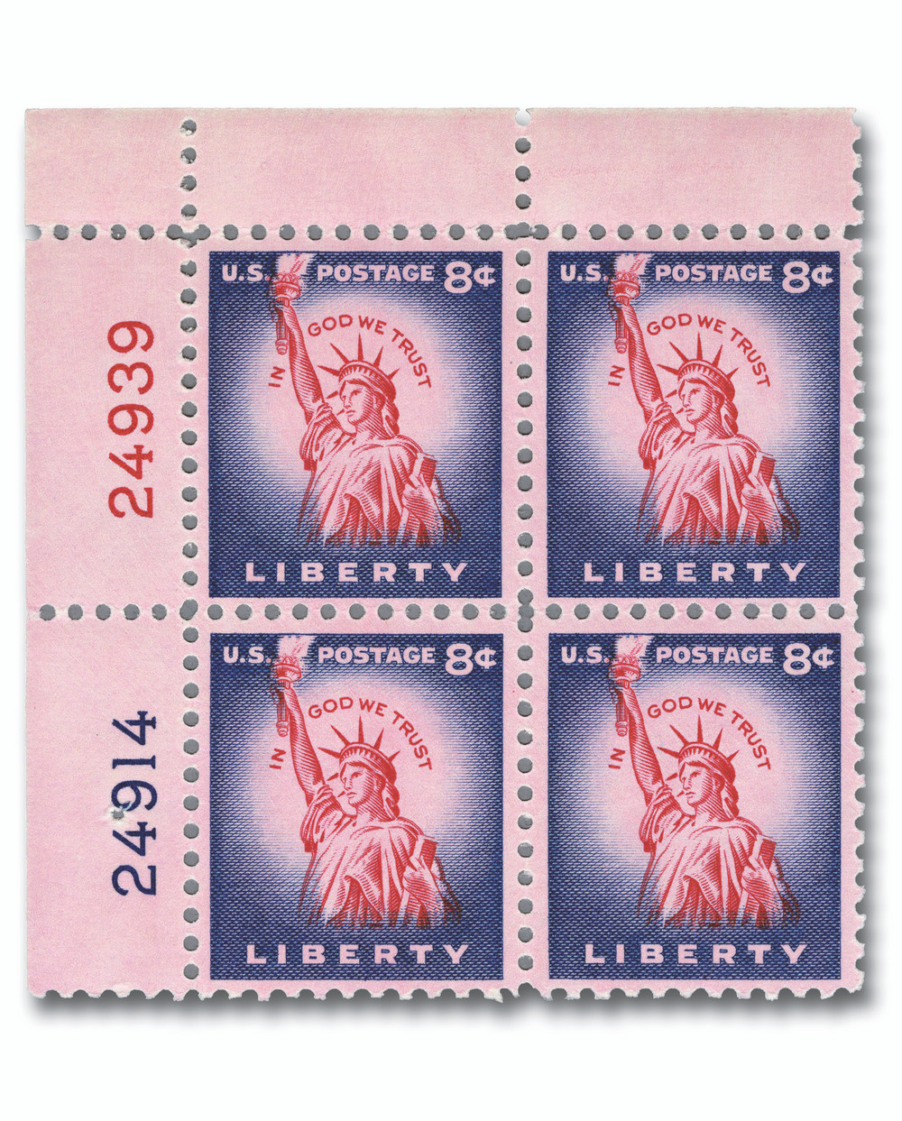1041 - 1954 8c Liberty Series: Statue of Liberty, Flat Plate