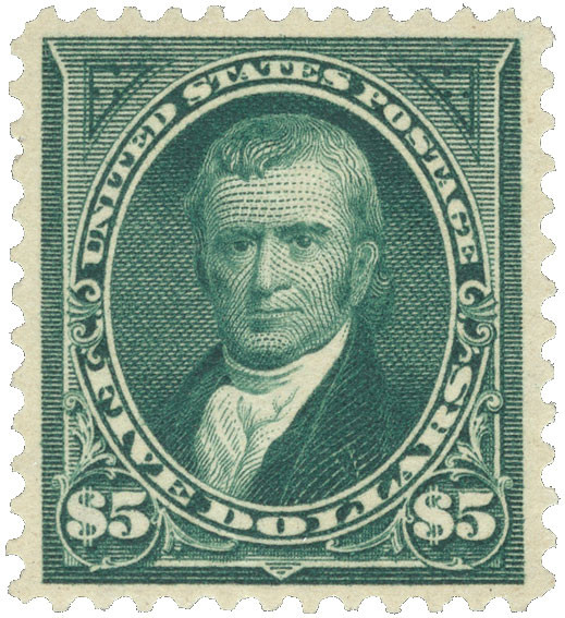 278 - 1895 $5 John Marshall, Dark Green, Double Line Watermark