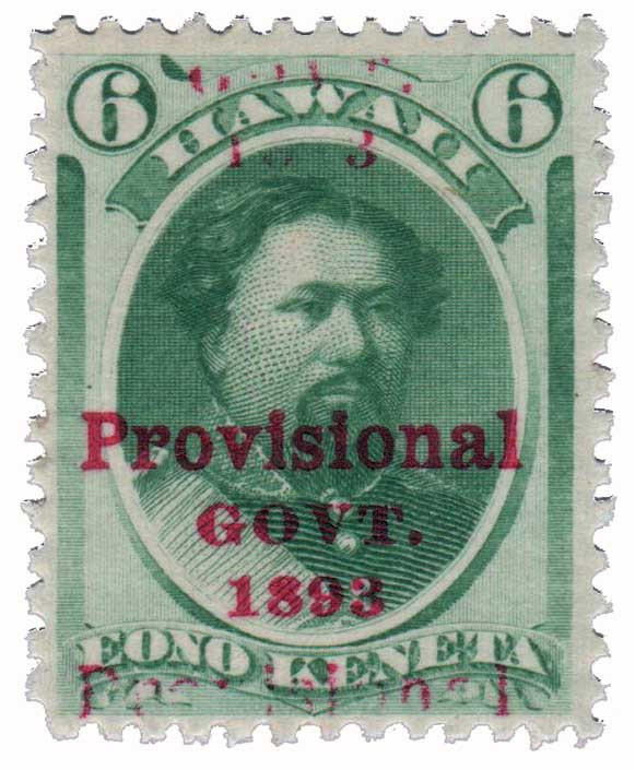 H60e - 1893 6c King Kamehameha V, Green, Hawaii, Double Red
