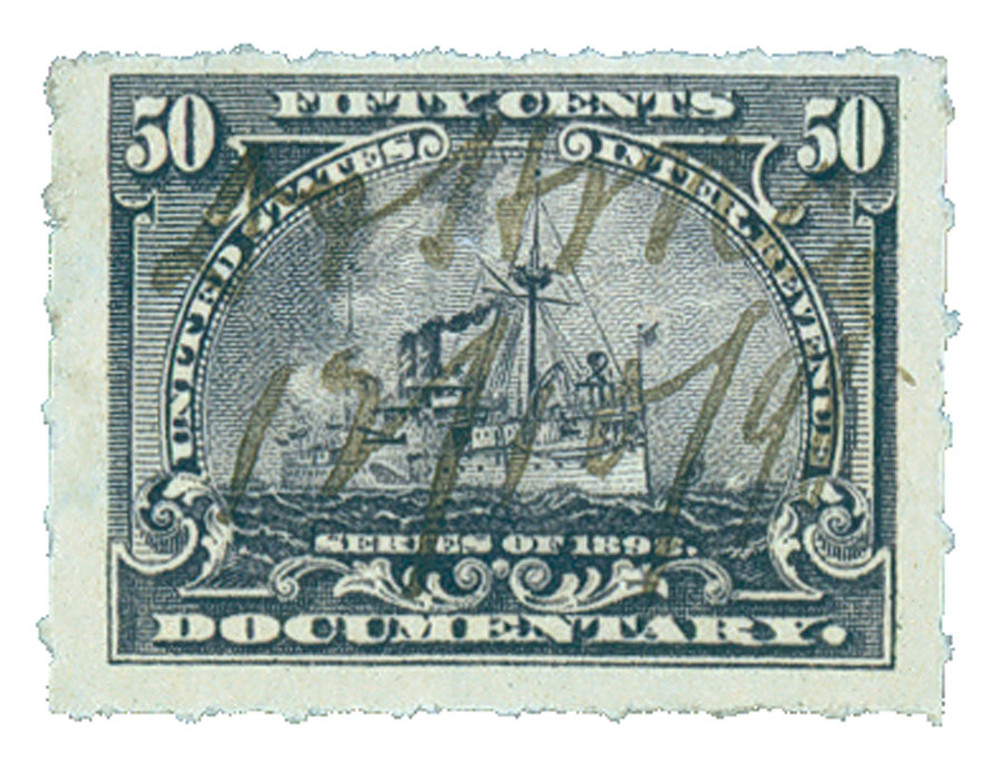 R171 - 1898 50c US Internal Revenue Stamp - Battleship
