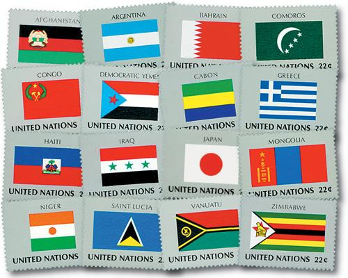 UN499-514 - 1987 World Flags - Mystic Stamp Company