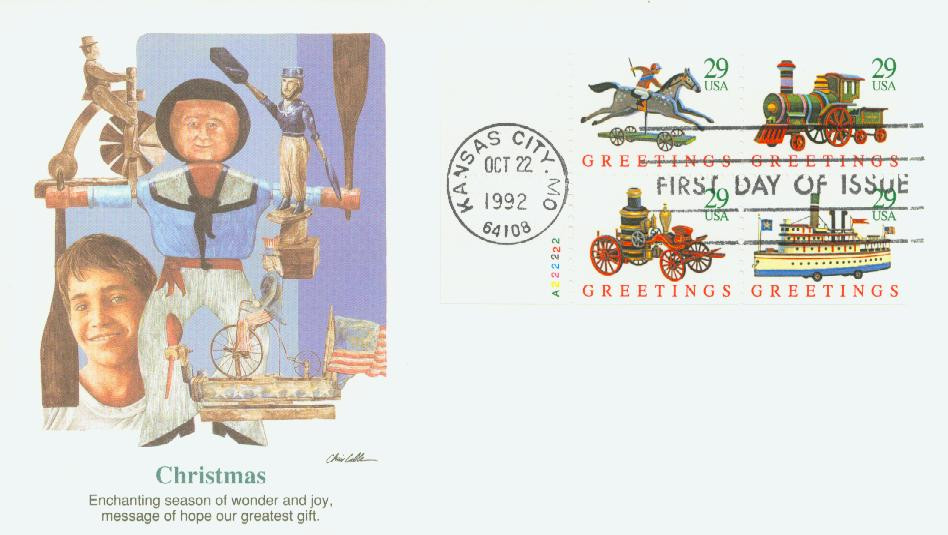 2715-18 - 1992 29c Christmas Greetings: Booklet Stamps - Mystic