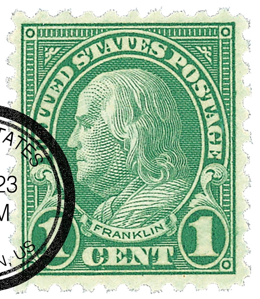 ぱだ様一枚 581 - 1923 1c Franklin, Green, Perf. 10 - Mystic Stamp Company