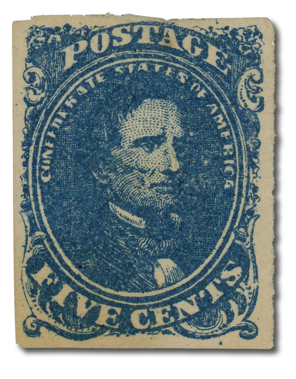 CSA4 - 1862 5c Jefferson Davis, Confederate States, Blue, Soft