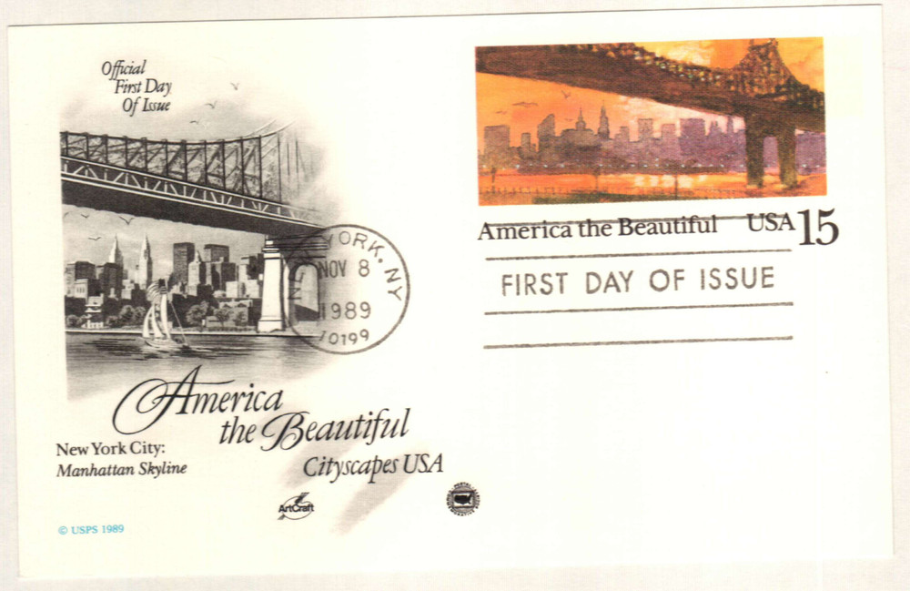 UX137 - 1989 15c America the Beautiful, Manhattan Skyline, Postal