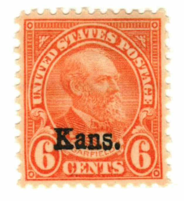 664 - 1929 6c James A. Garfield, Red Orange, Kansas Overprint