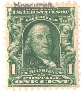 300SE - 1902 1c Franklin, Blue Green, Specimen - Mystic Stamp Company