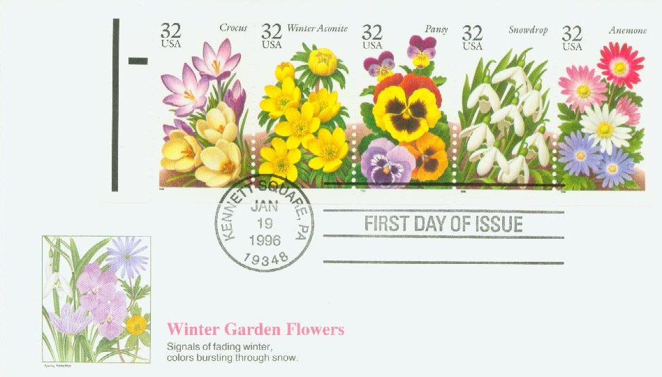3025-29 - 1996 32c Winter Garden Flowers - Mystic Stamp Company