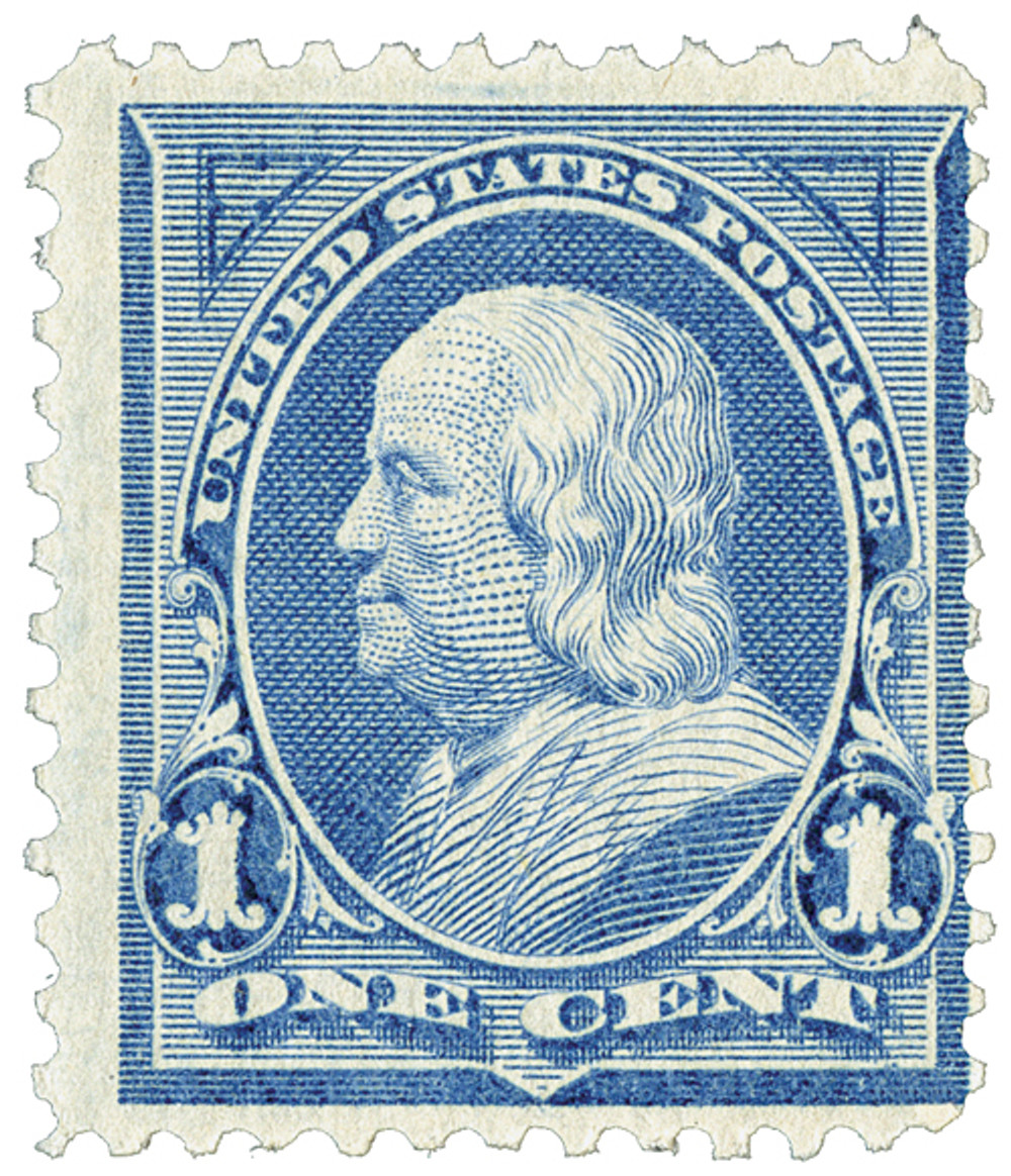 247 - 1894 1c Franklin, Blue, Unwatermarked, Perf. 12
