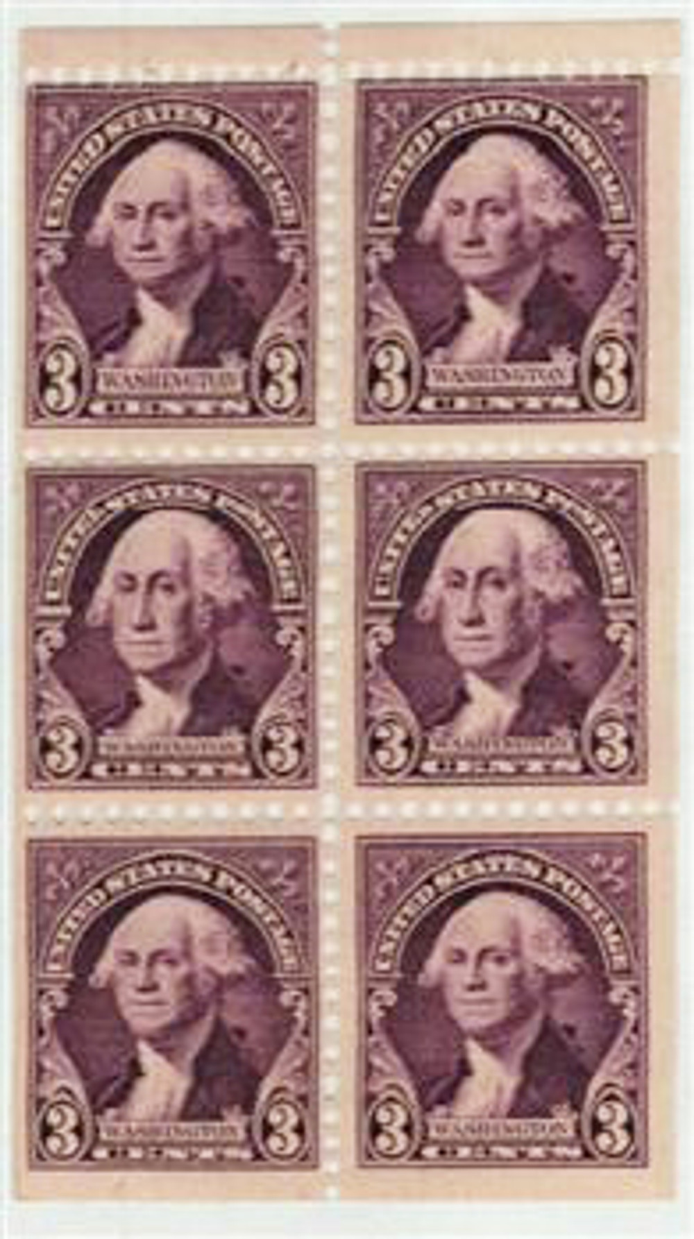 720b - 1932 3c Washington, Deep Violet, Booklet Pane of 6