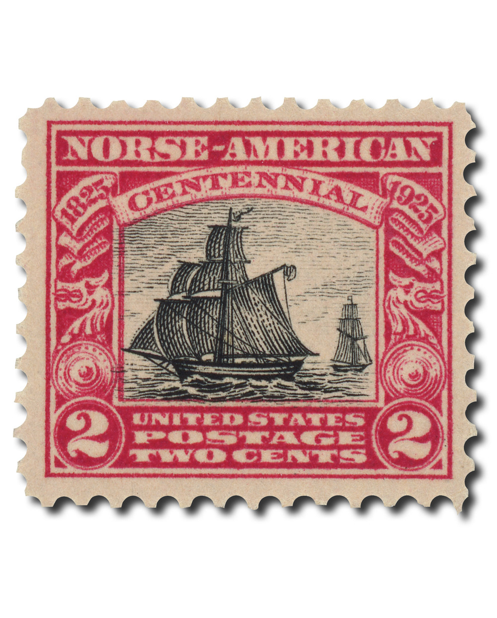 珍しい切手　アメリカ歴史 American Stamps Vintage 620 - 1925 2c Sloop Restaurationen, Carmine & Black - Mystic