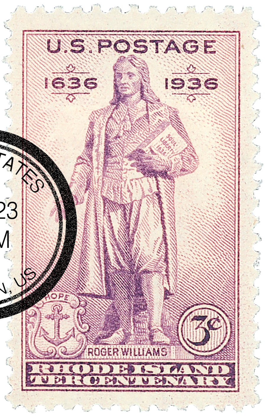 777 - 1936 3c Rhode Island Tercentenary, Purple, Perf. 11x10.5