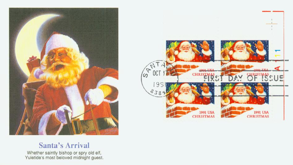 2579 - 1991 29c Santa in Chimney - Mystic Stamp Company