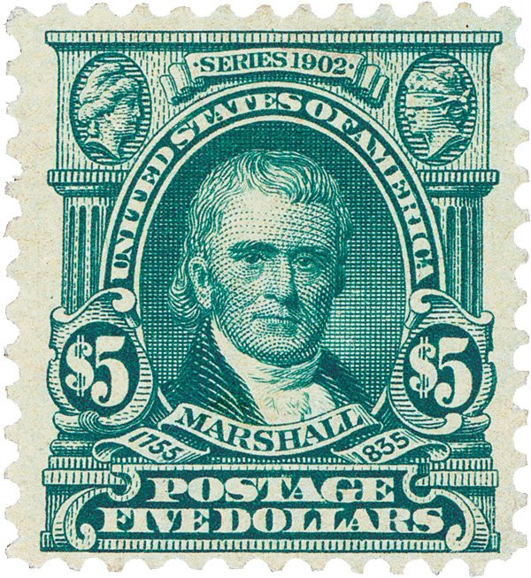 313 - 1903 $5 John Marshall, Dark Green, Double Line Watermark