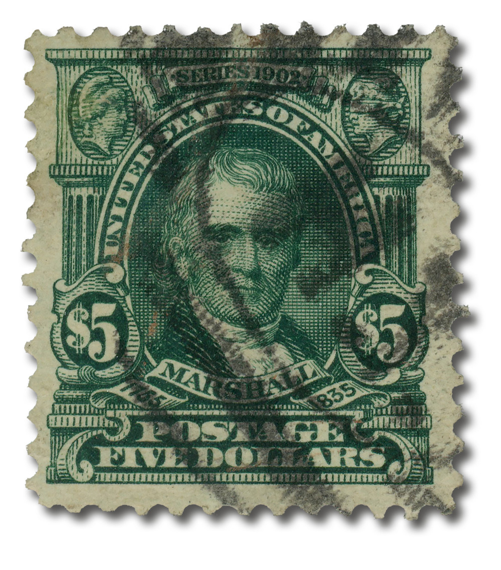 313 - 1903 $5 John Marshall, Dark Green, Double Line Watermark