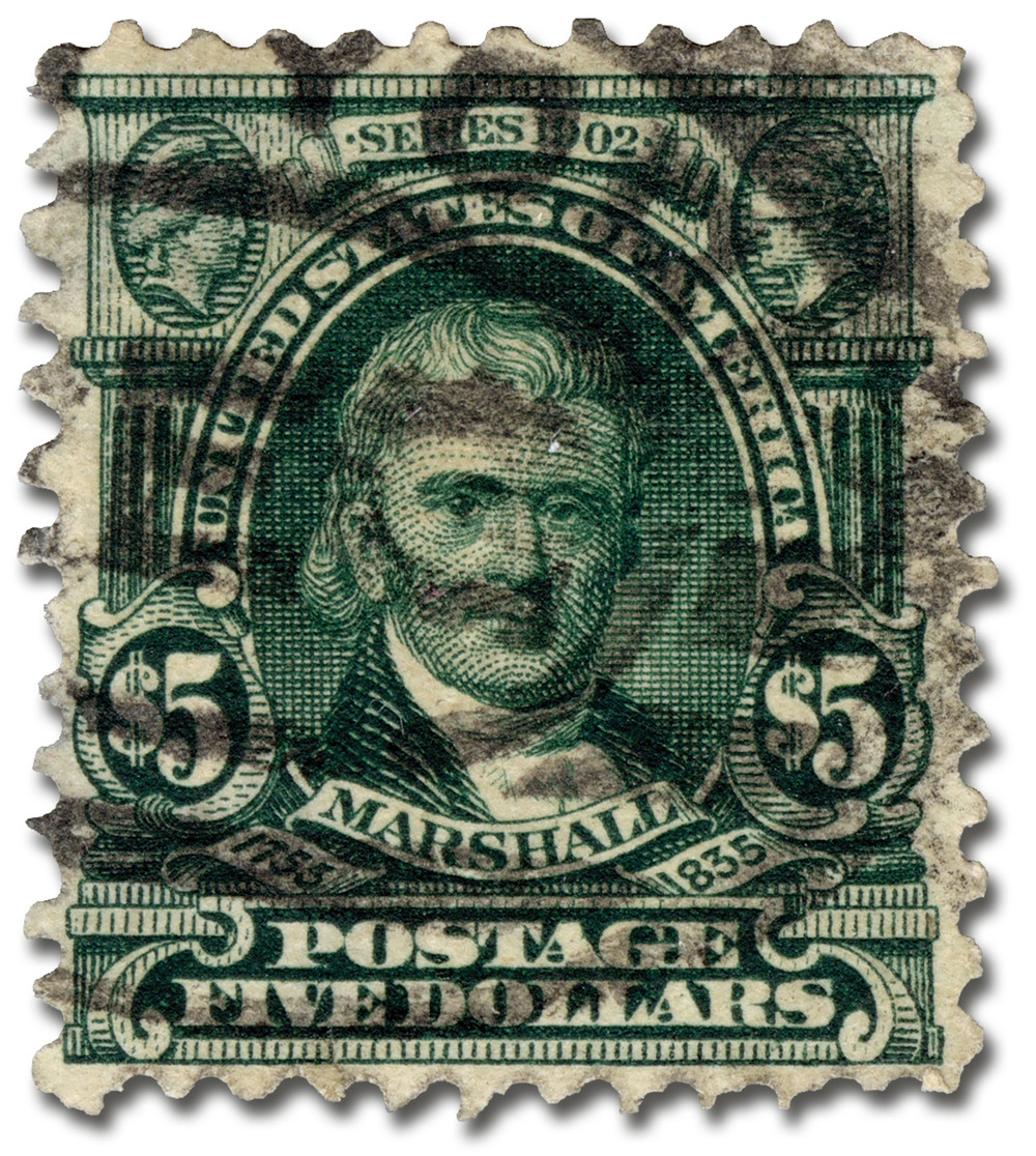 313 - 1903 $5 John Marshall, Dark Green, Double Line Watermark