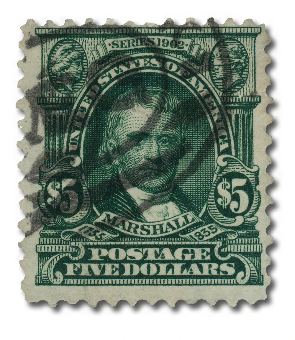 313 - 1903 $5 John Marshall, Dark Green, Double Line Watermark