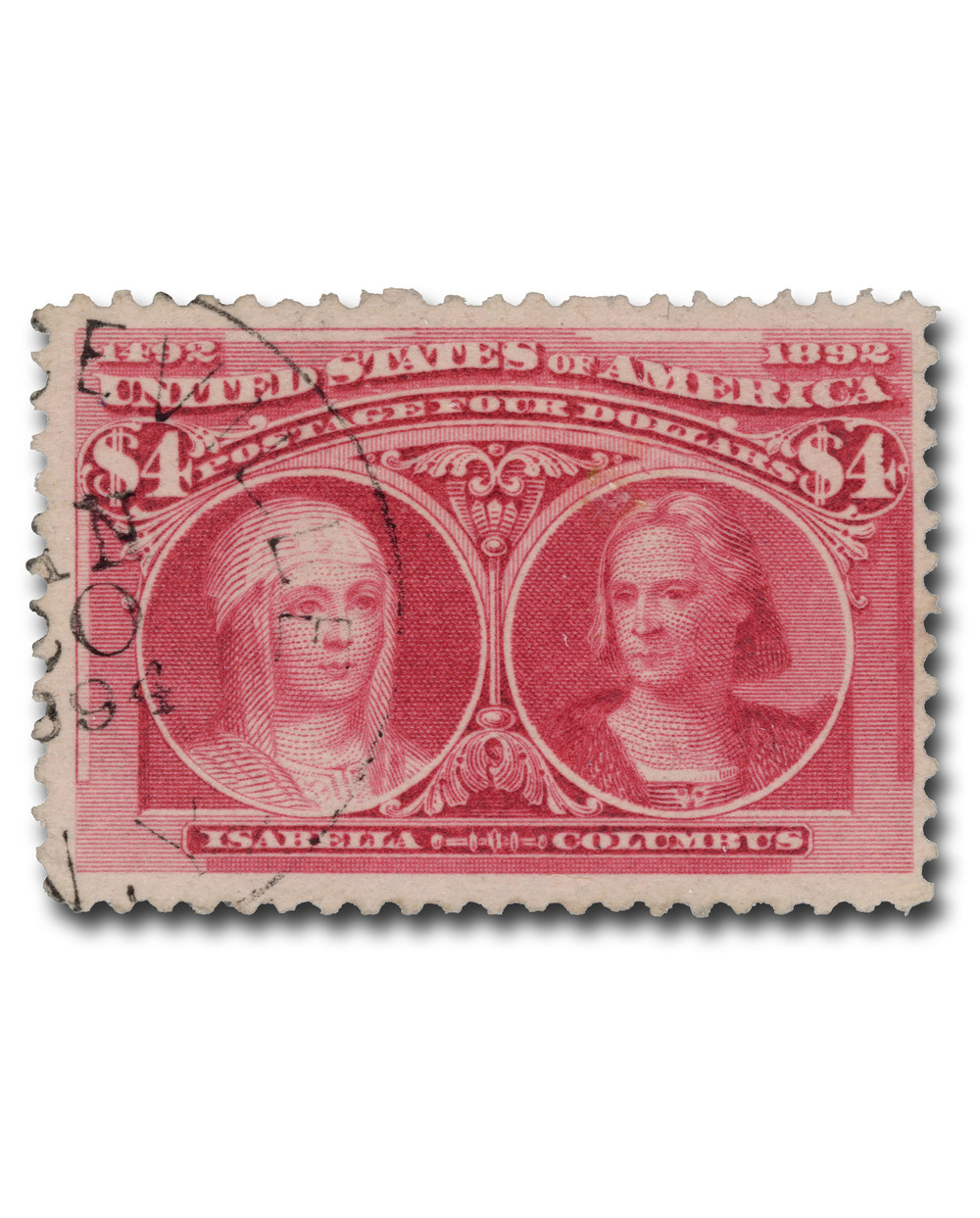 244 - 1893 $4 Queen Isabella and Columbus, Crimson Lake