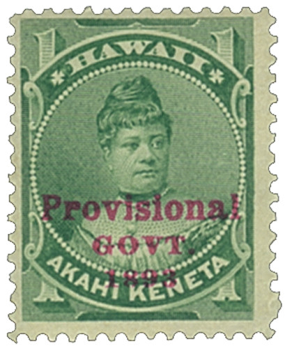 H55 - 1893 1c Princess Likelike, Green, Hawaii, Red Overprint