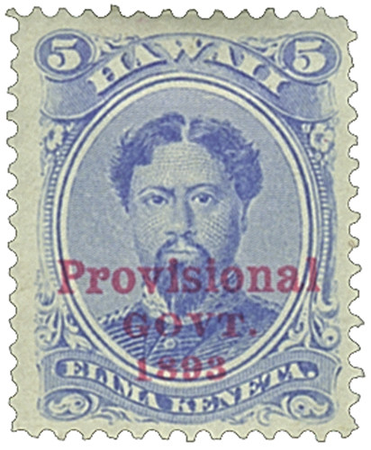 HAWAII 5C　Redオーバープリント H59 - 1893 5c King Kamehameha V, Ultramarine, Hawaii, Red
