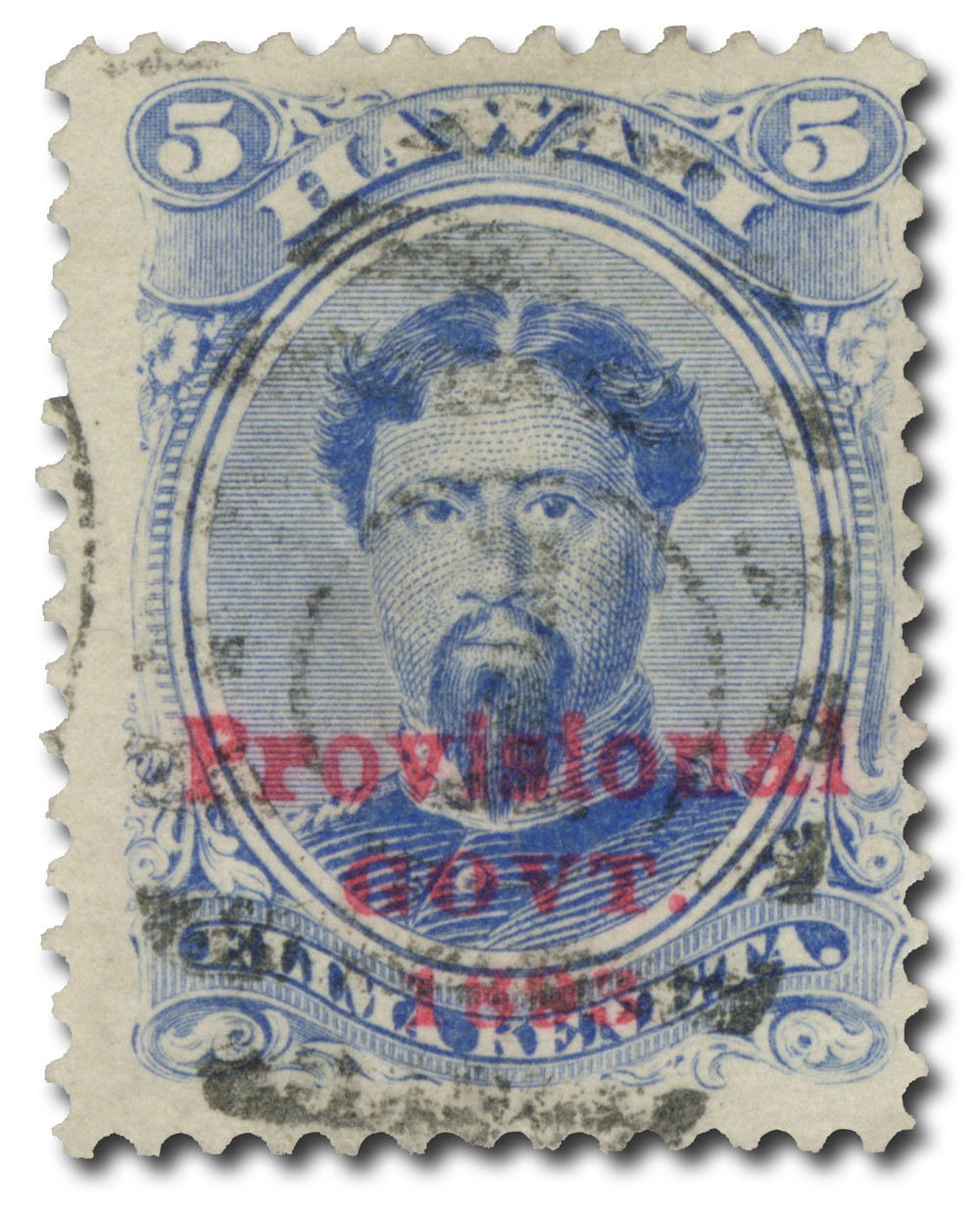 HAWAII 5C　Redオーバープリント H59 - 1893 5c King Kamehameha V, Ultramarine, Hawaii, Red