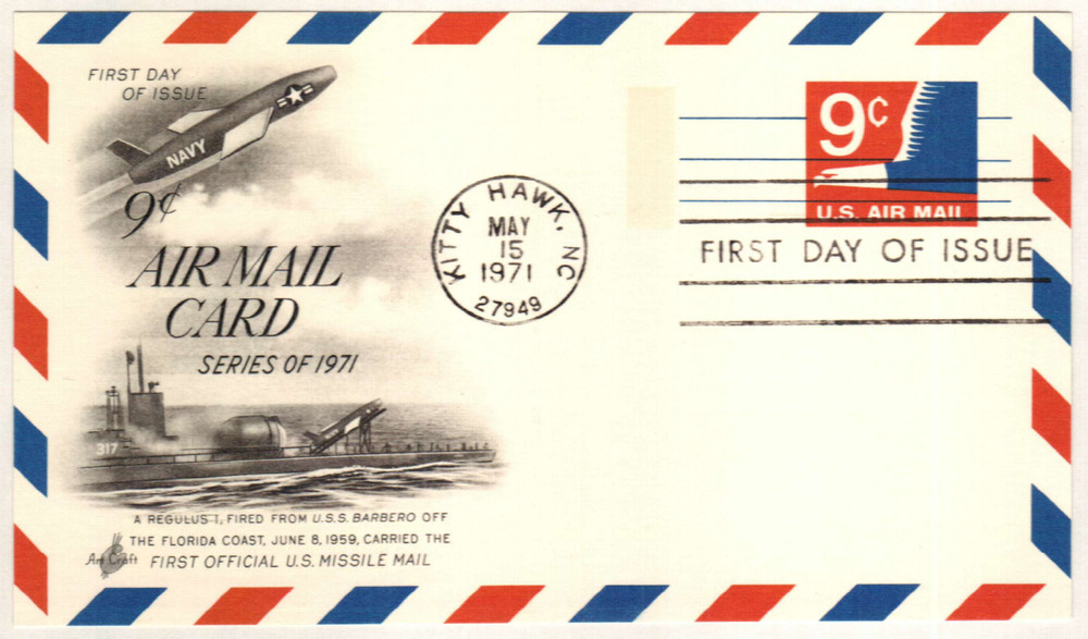 UXC10 - 1971 9c Air Mail Postal Card, Stylized Eagle, Precanceled