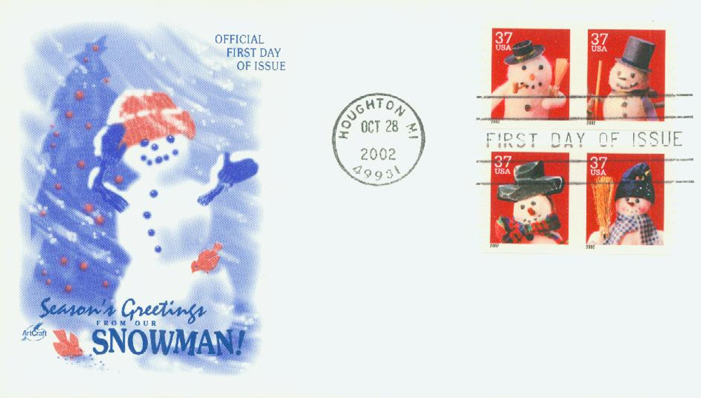 3680-83 - 2002 37c Contemporary Christmas: Snowmen