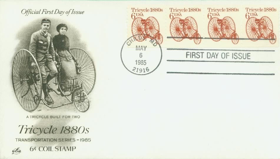 2126 - 1985 6c Transportation Series: 1880s Tricycle - Mystic