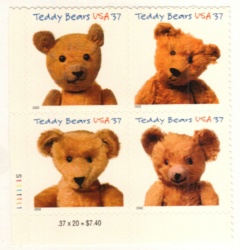 3653-56 - 2002 37c Teddy Bears - Mystic Stamp Company