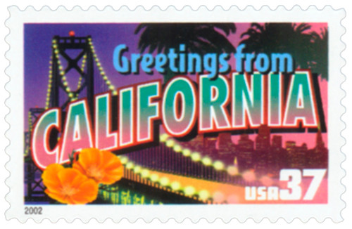 3700 - 2002 37c Greetings from America: California - Mystic Stamp  display picture 1