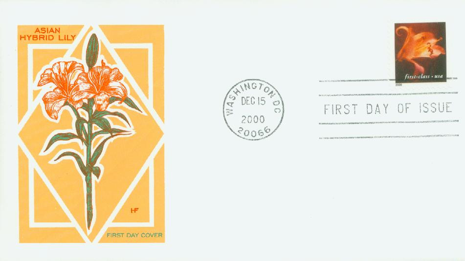 3457 - 2000 34c Flowers: Asian Hybrid, 10.5 x 10.75 perf, booklet