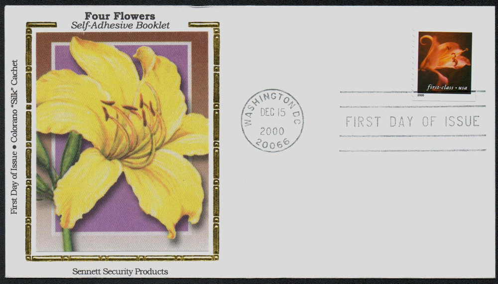 3457 - 2000 34c Flowers: Asian Hybrid, 10.5 x 10.75 perf, booklet