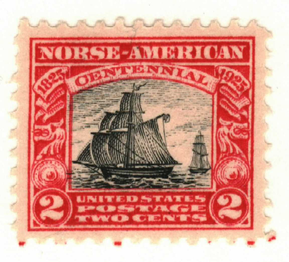 珍しい切手　アメリカ歴史 American Stamps Vintage 620 - 1925 2c Sloop Restaurationen, Carmine & Black - Mystic Stamp