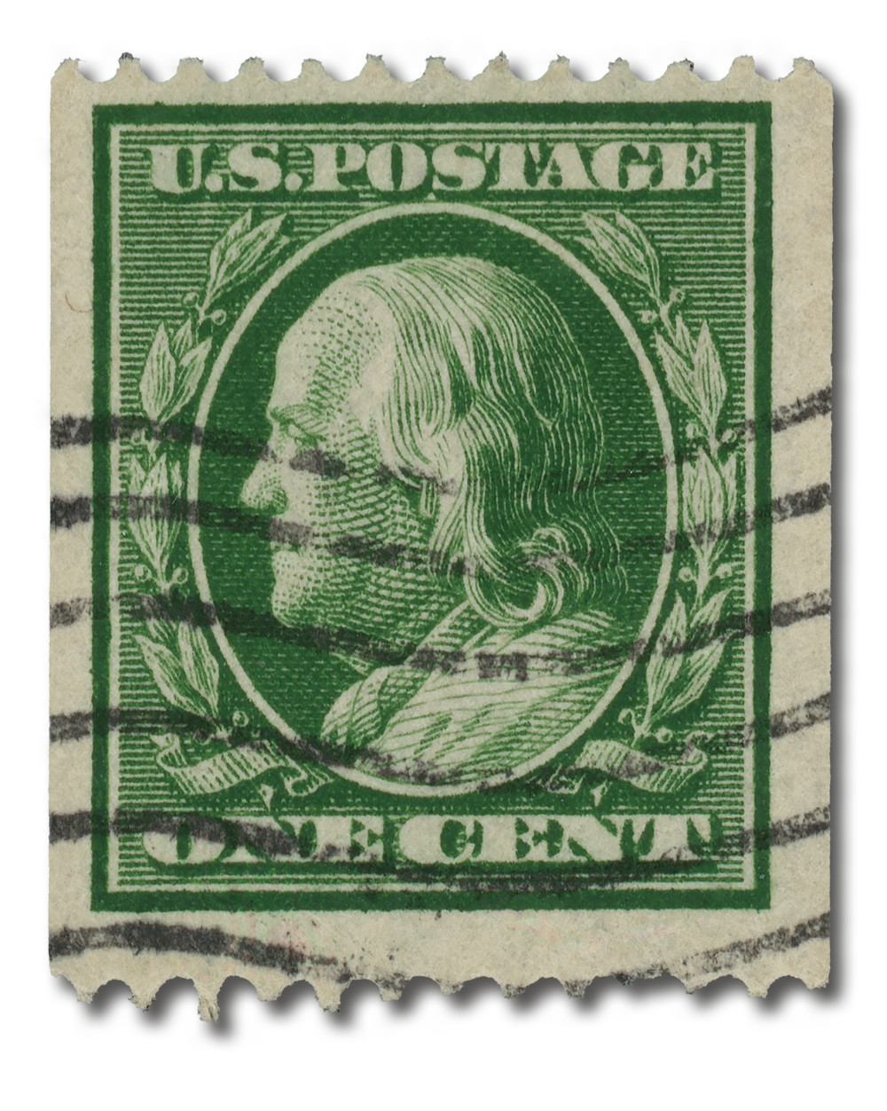 348 - 1908 1c Franklin, Green, Double Line Watermark, Perf. 12