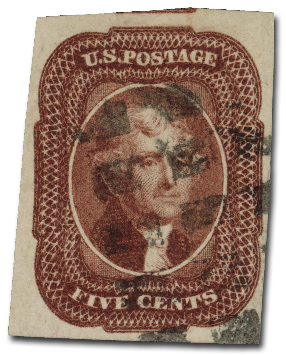 12 - 1856 5c Thomas Jefferson, Red Brown, Type I, Imperf. - Mystic