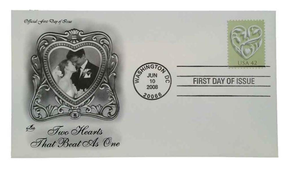 4271 - 2008 42c Wedding Series: Wedding Hearts, Green - Mystic