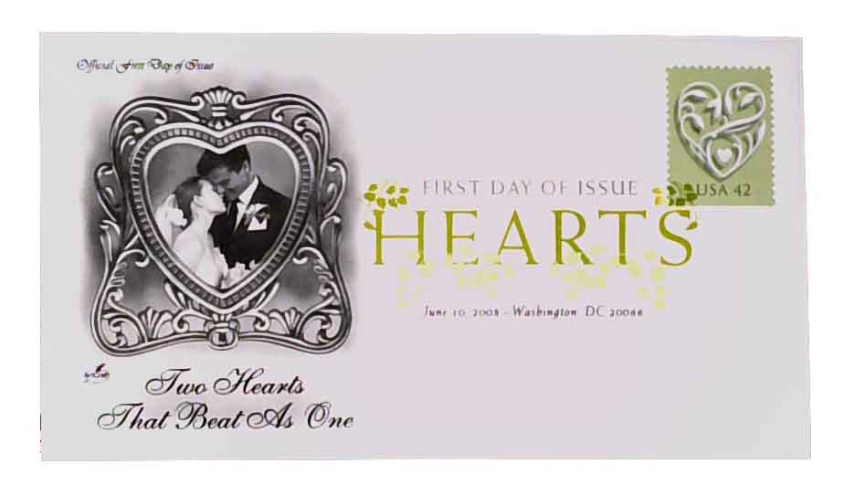 4271 - 2008 42c Wedding Series: Wedding Hearts - green background