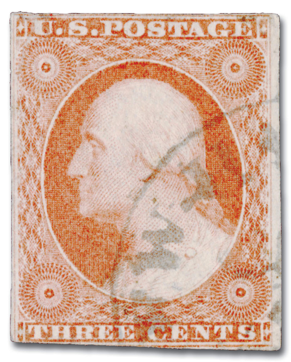 11 - 1855 3c Washington, Dull Red, Type I, Imperf. - Mystic Stamp