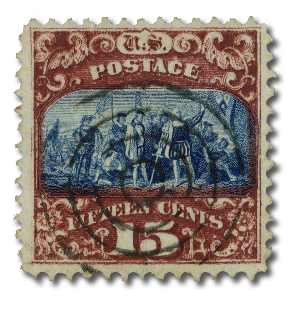 119 - 1869 15c Landing of Columbus, Brown and Blue, Type II, Hard
