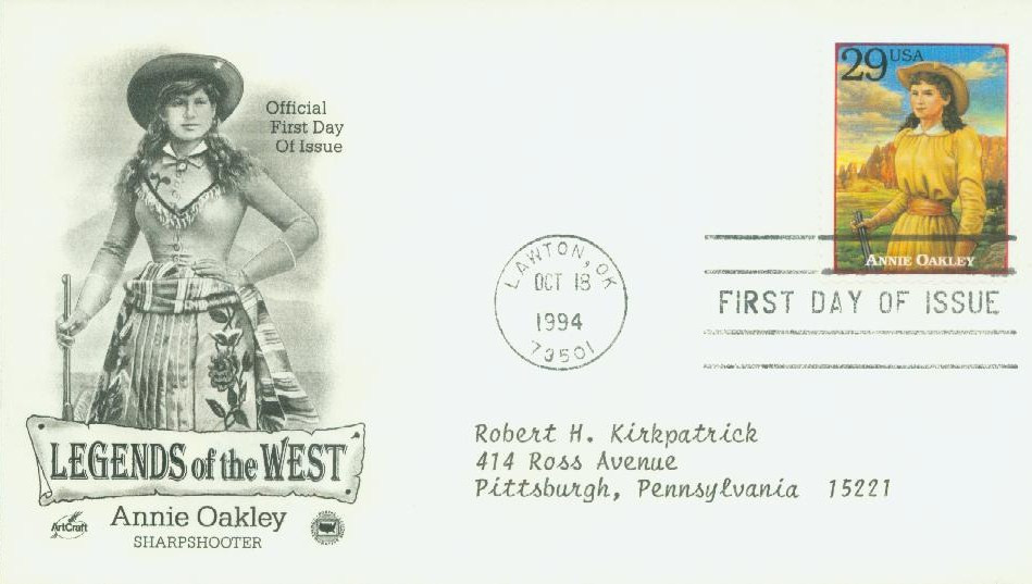 2869d - 1994 29c Legends of the West: Annie Oakley - Mystic Stamp