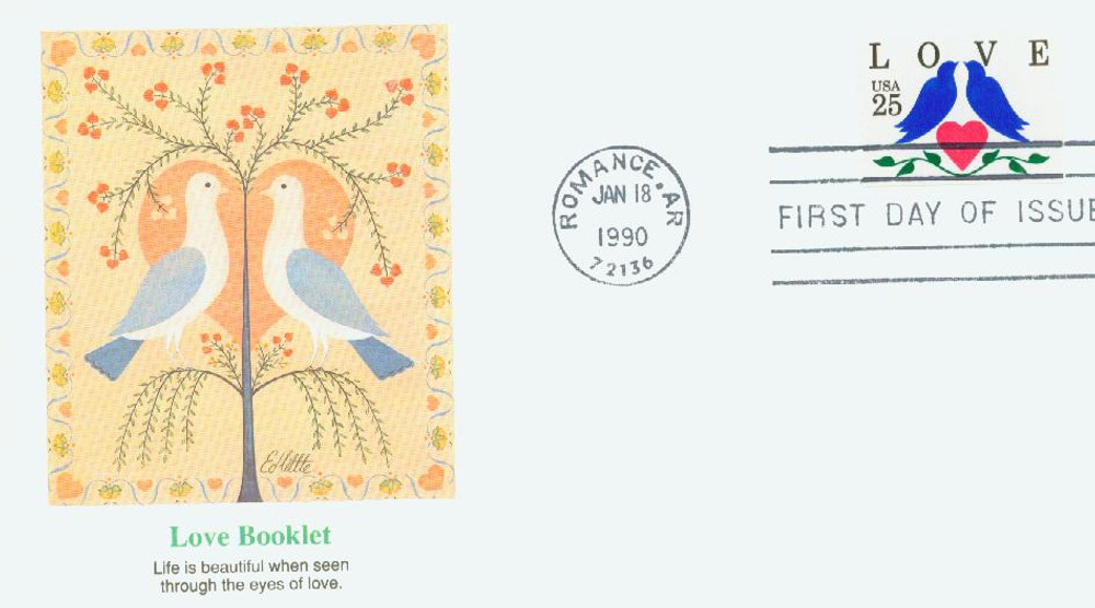 2441 - 1990 25c Love Series: Love Birds, Booklet Single - Mystic