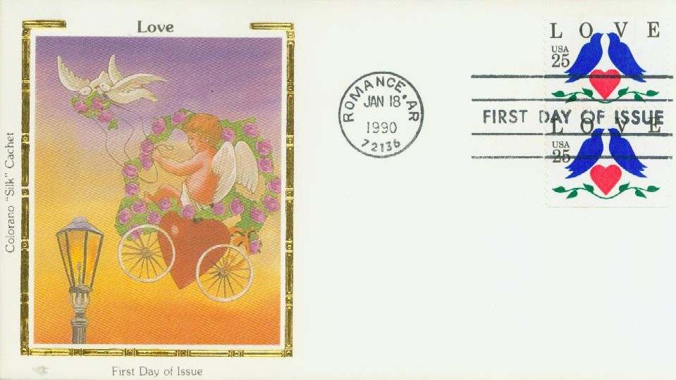 2441 - 1990 25c Love Series: Love Birds, Booklet Single - Mystic