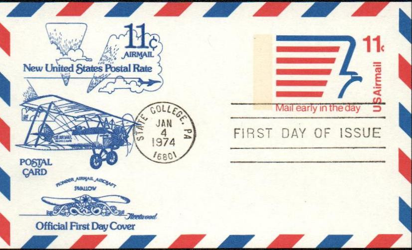 UXC14 - 1974 11c Air Mail Postal Card, Mordern Eagle - Mystic